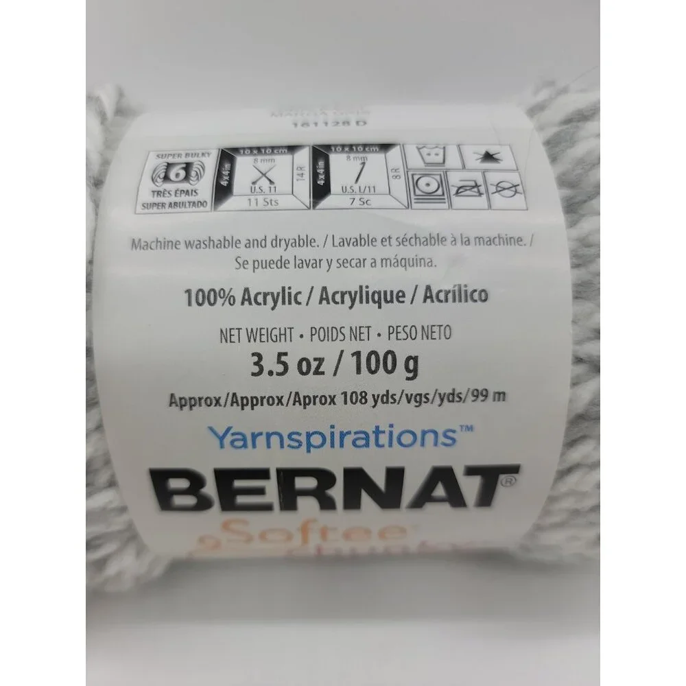 Bernat Softee Chunky Gray‎ Ragg Crochet Knit Craft Yarn NEW